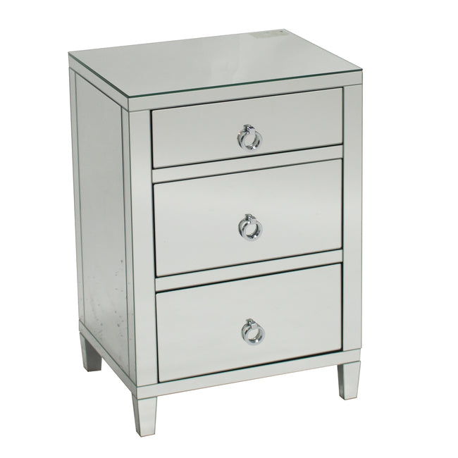 Glamour Mirrored 3 Drawer Bedside Table