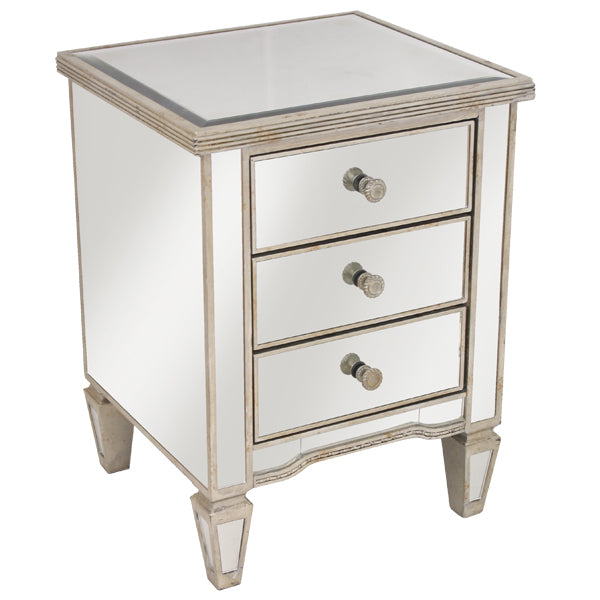 Mirrored Bedside Table Ribbed