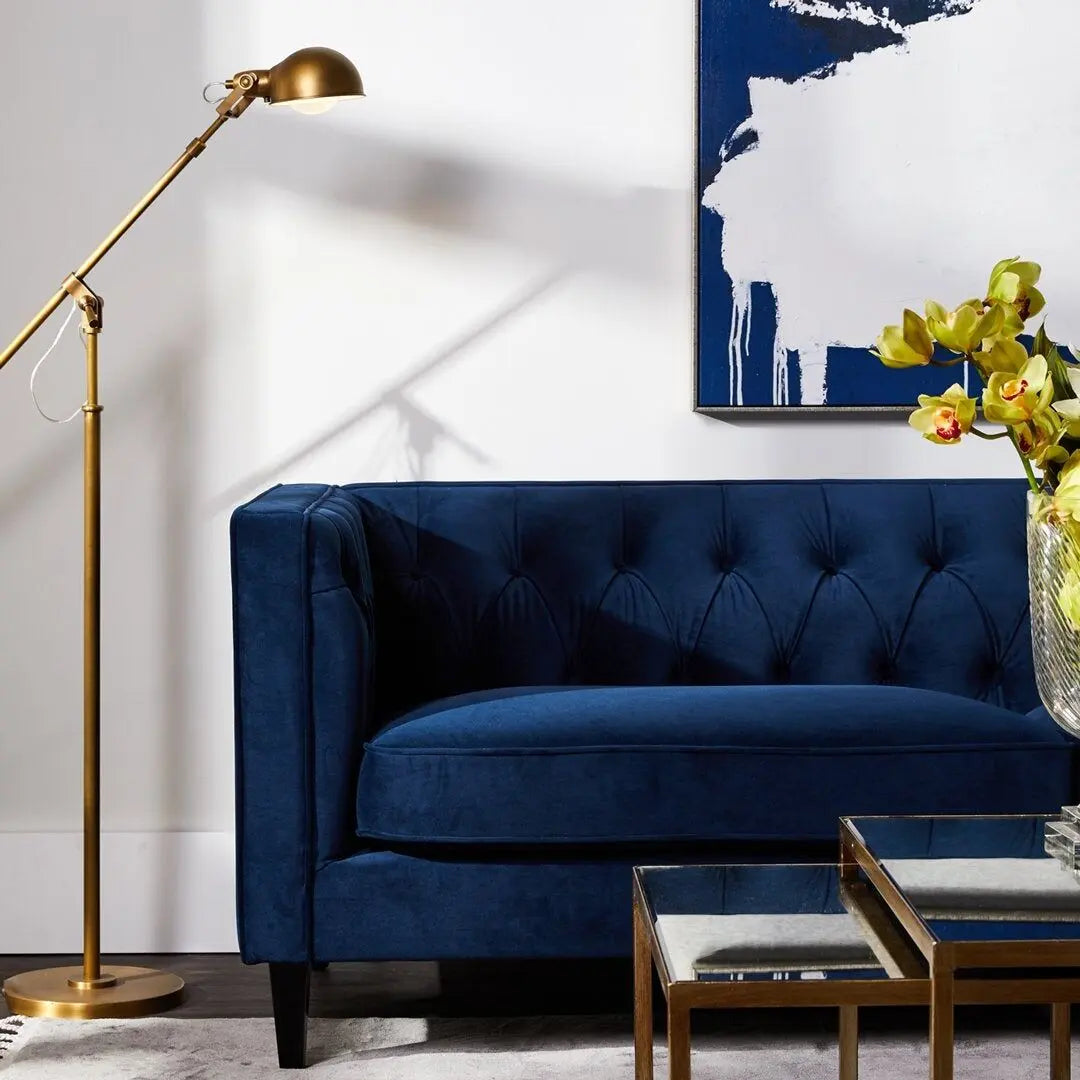 Navy tufted sofa deals