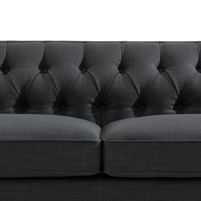 Tuxedo 3 Seater Tufted Sofa - Charcoal Linen