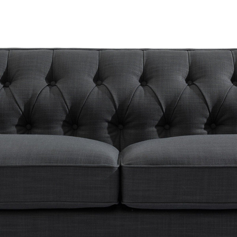 Tuxedo 3 Seater Tufted Sofa - Charcoal Linen